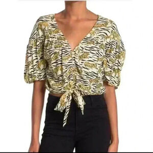 Last chance - Topshop - TIGER & ZEBRA PRINT TIE WAIST CROPPED BLOUSE US‎ 2 XS